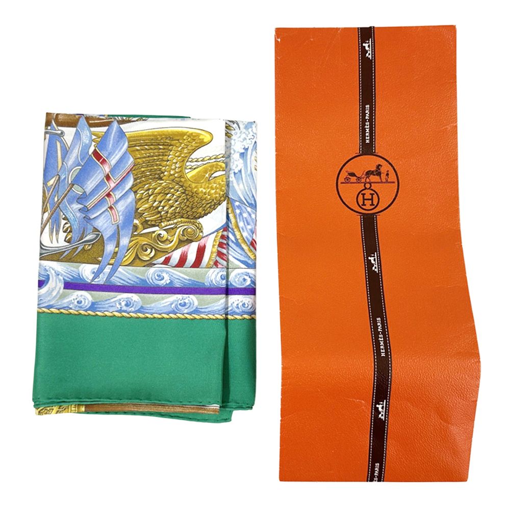 Hermes Scarf Carre90 Vive Le Vent Blow Into the Wind Women'S Brand Silk Green