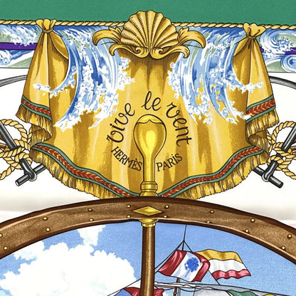 Hermes Scarf Carre90 Vive Le Vent Blow Into the Wind Women'S Brand Silk Green