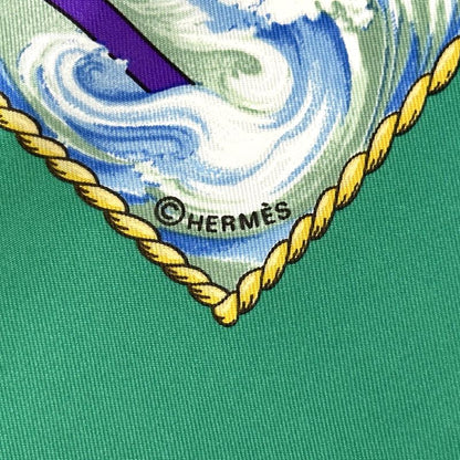 Hermes Scarf Carre90 Vive Le Vent Blow Into the Wind Women'S Brand Silk Green