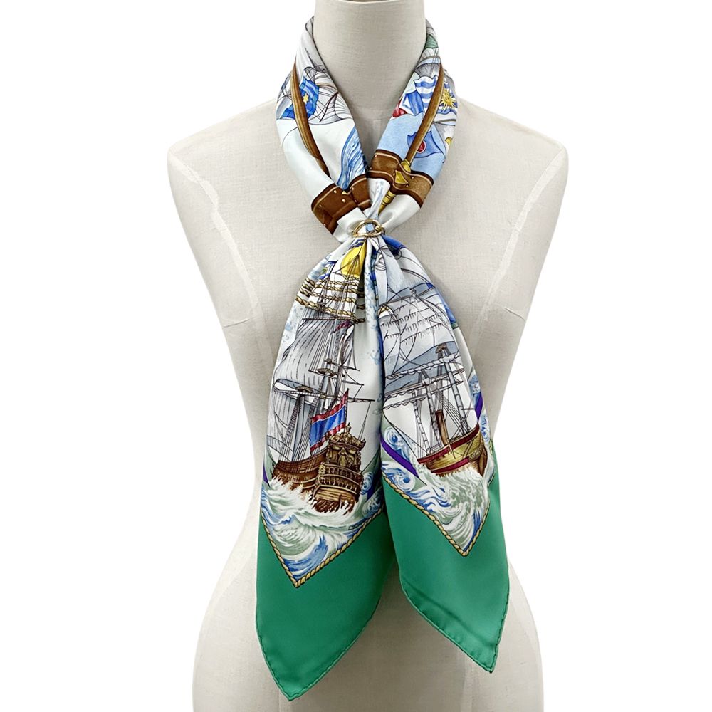 Hermes Scarf Carre90 Vive Le Vent Blow Into the Wind Women'S Brand Silk Green