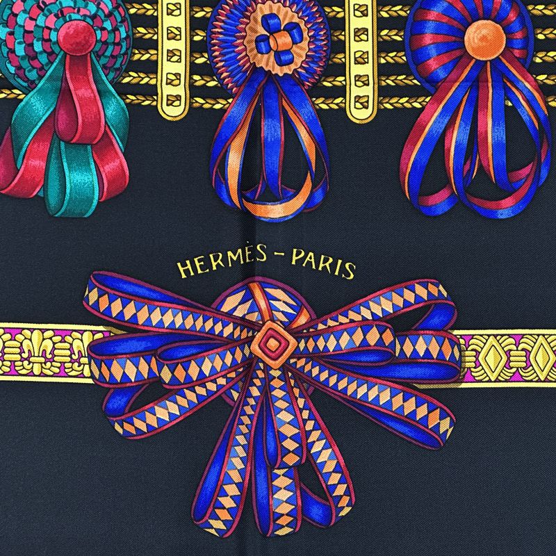 Hermes Scarf Carre90 Les Rubans Du Cheval Horse Ribbon Women'S Brand Silk Black