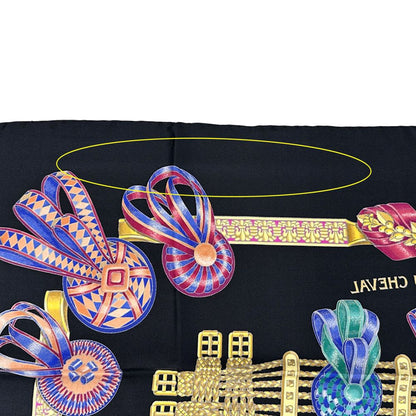 Hermes Scarf Carre90 Les Rubans Du Cheval Horse Ribbon Women'S Brand Silk Black