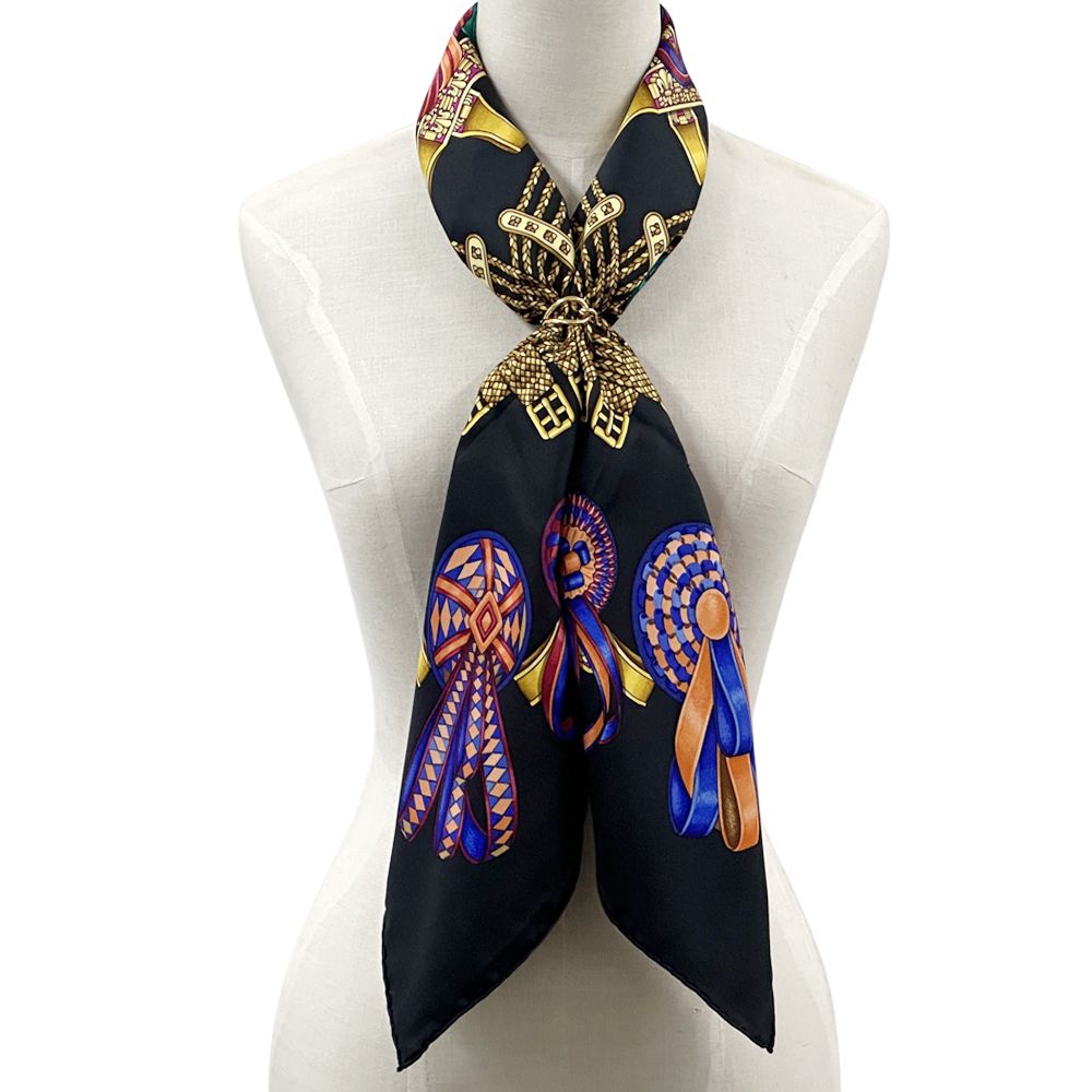 Hermes Scarf Carre90 Les Rubans Du Cheval Horse Ribbon Women'S Brand Silk Black