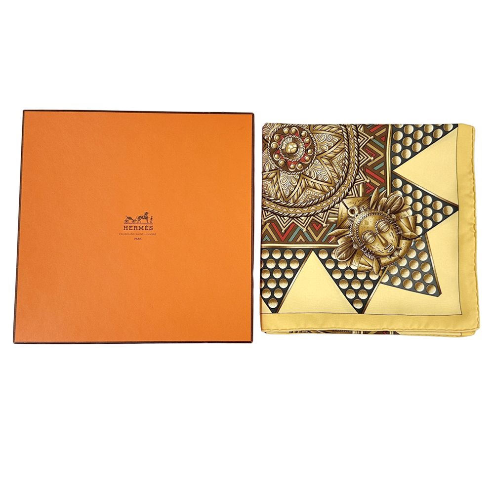 Hermes Scarf Carre90 L'or Des Chefs Gold of the Chiefs Women'S Brand Silk