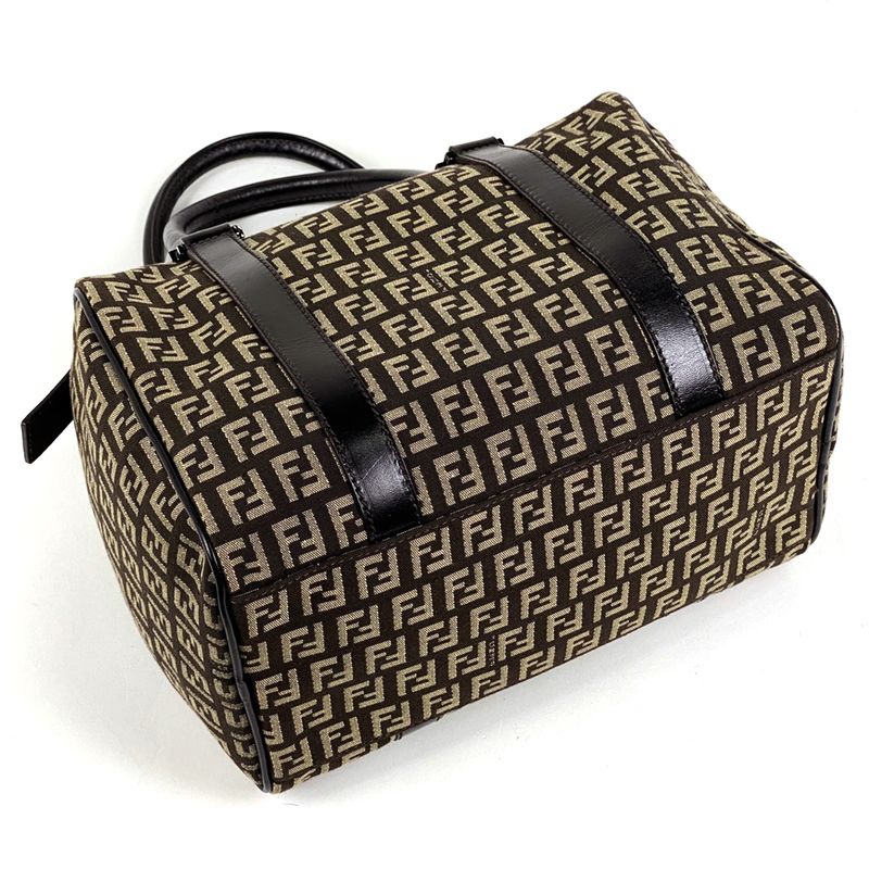 Fendi Zucchino Pattern Handbag Mini Boston Handbag Canvas Brown 8bl068 Women