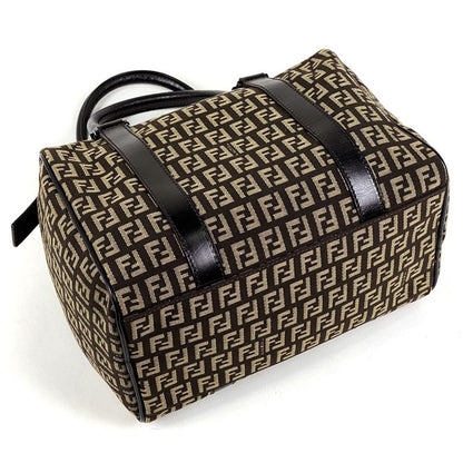 Fendi Zucchino Pattern Handbag Mini Boston Handbag Canvas Brown 8bl068 Women