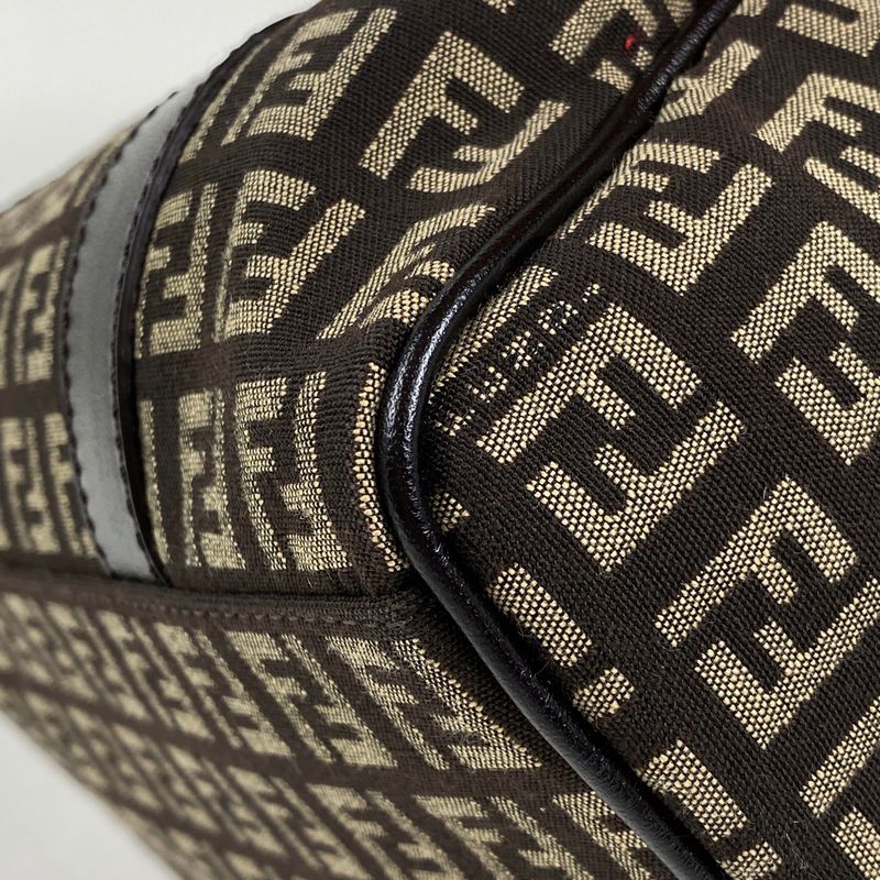 Fendi Zucchino Pattern Handbag Mini Boston Handbag Canvas Brown 8bl068 Women
