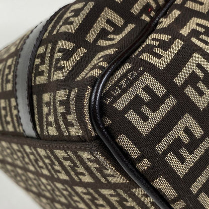 Fendi Zucchino Pattern Handbag Mini Boston Handbag Canvas Brown 8bl068 Women