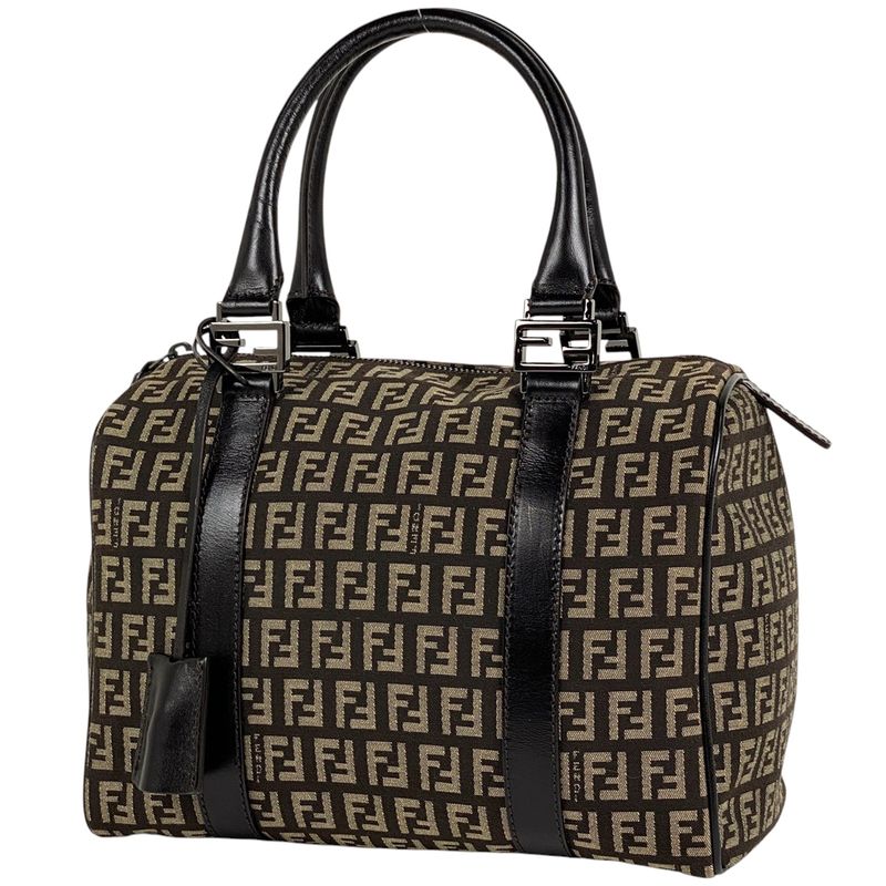 Fendi Zucchino Pattern Handbag Mini Boston Handbag Canvas Brown 8bl068 Women