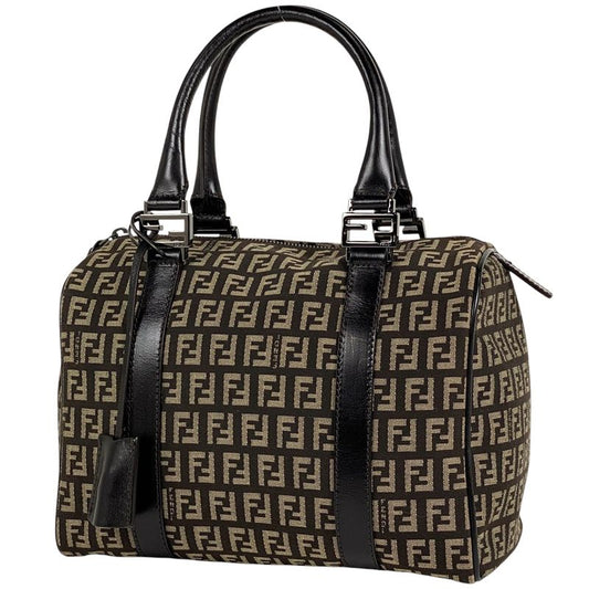 Fendi Zucchino Pattern Handbag Mini Boston Handbag Canvas Brown 8bl068 Women