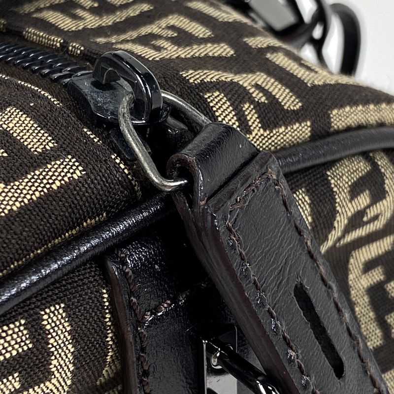 Fendi Zucchino Pattern Handbag Mini Boston Handbag Canvas Brown 8bl068 Women