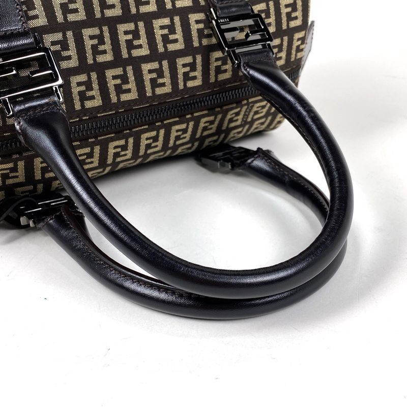 Fendi Zucchino Pattern Handbag Mini Boston Handbag Canvas Brown 8bl068 Women