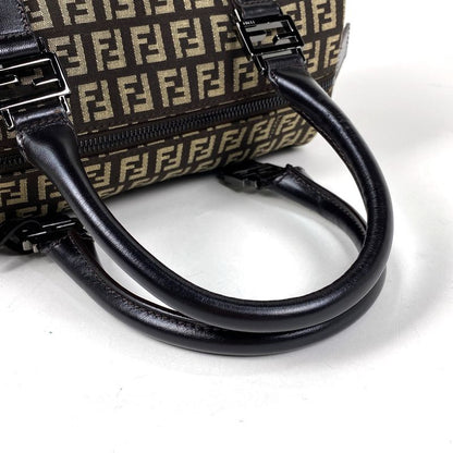 Fendi Zucchino Pattern Handbag Mini Boston Handbag Canvas Brown 8bl068 Women