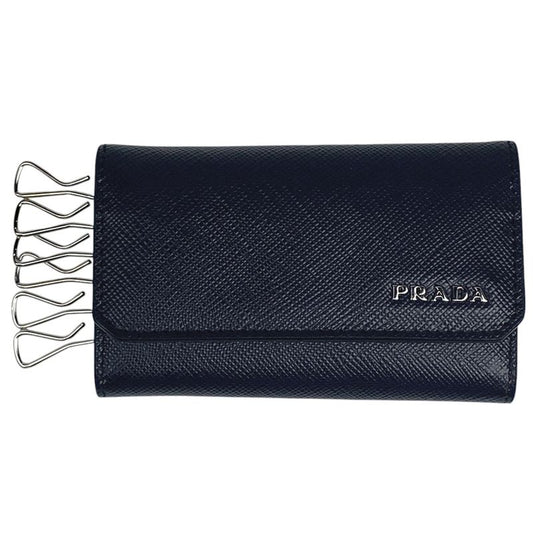 Prada Logo 6-Strand Key Case Key Hook Key Case Saffiano Leather Navy 2pg222
