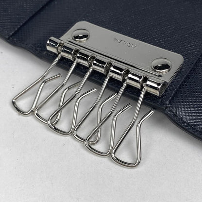 Prada Logo 6-Strand Key Case Key Hook Key Case Saffiano Leather Navy 2pg222