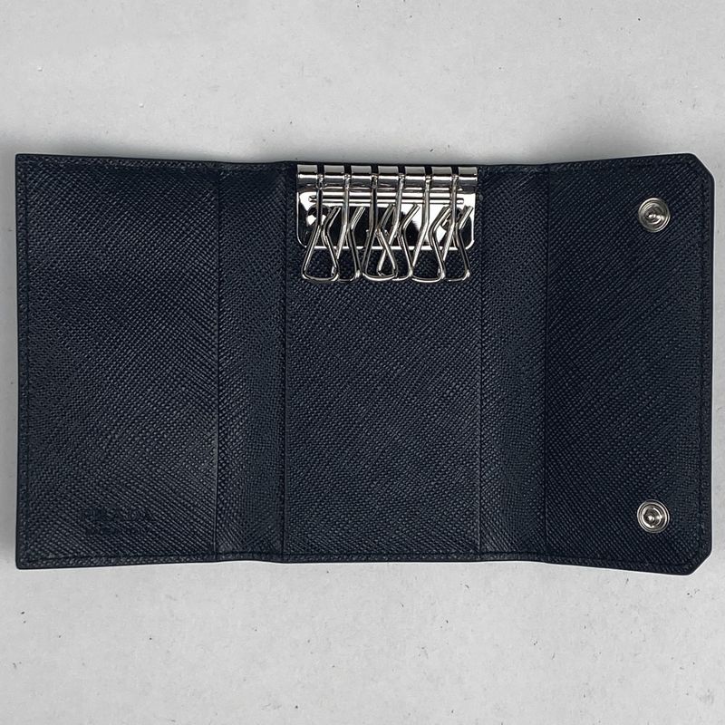 Prada Logo 6-Strand Key Case Key Hook Key Case Saffiano Leather Navy 2pg222