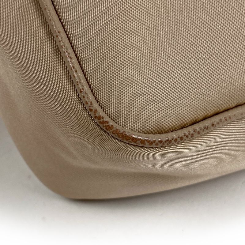 Prada Logo Plate Handbag Nylon Beige Women