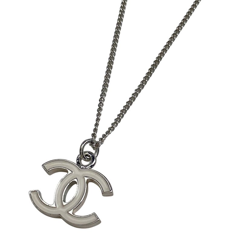 Chanel Coco Mark Necklace CC Necklace Silver Plated White Silver Ladies