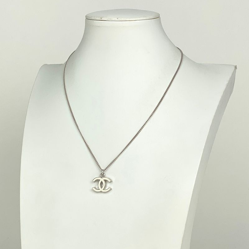 Chanel Coco Mark Necklace CC Necklace Silver Plated White Silver Ladies
