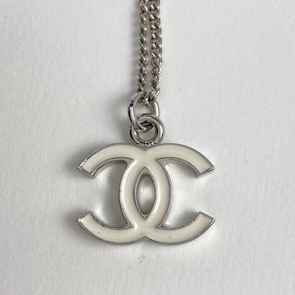 Chanel Coco Mark Necklace CC Necklace Silver Plated White Silver Ladies