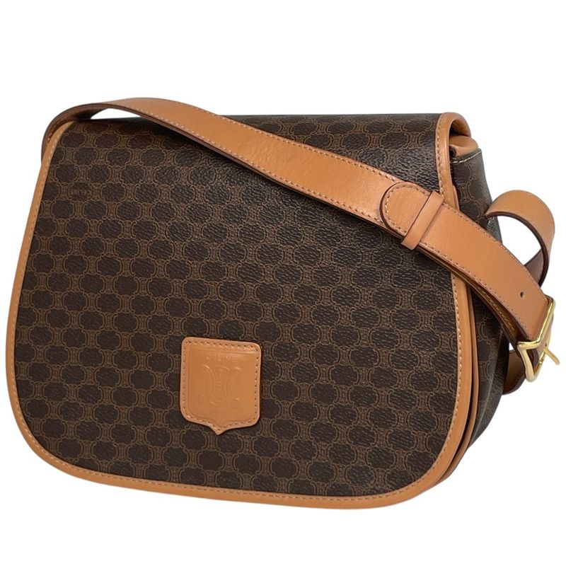 Celine Macadam Pattern Shoulder Bag Crossbody Shoulder Bag Coated Canvas Brown