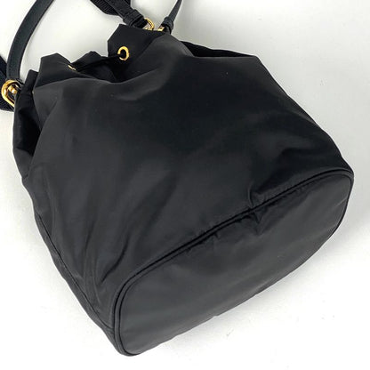 Prada Logo Plate Shoulder Bag 2way Draw String Shape Shoulder Bag Nylon Nero