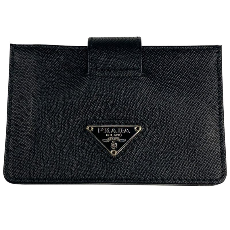 Prada Logo Plate Card Case Card Holder Leather Nero in Black 1m1211 Women