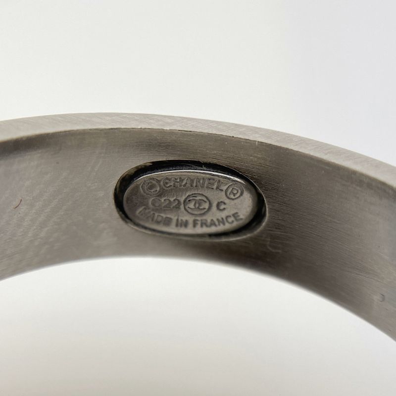 Chanel Coco Mark Rhinestone Ring Moon CC Ring #11.5 Silver Plated Rhinestone