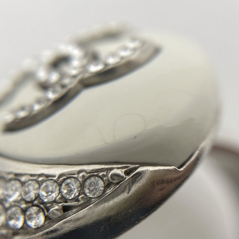 Chanel Coco Mark Rhinestone Ring Moon CC Ring #11.5 Silver Plated Rhinestone