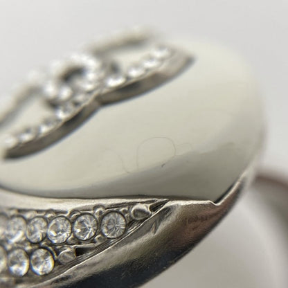 Chanel Coco Mark Rhinestone Ring Moon CC Ring #11.5 Silver Plated Rhinestone