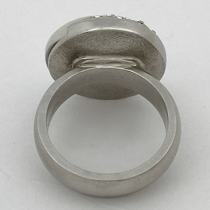 Chanel Coco Mark Rhinestone Ring Moon CC Ring #11.5 Silver Plated Rhinestone