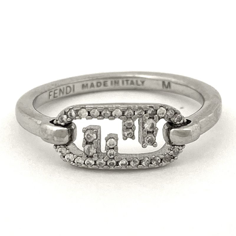 Fendi Orlock Ring Rings Rhinestone Zircon Strass Ring Size 13 Silver Plated