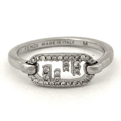Fendi Orlock Ring Rings Rhinestone Zircon Strass Ring Size 13 Silver Plated