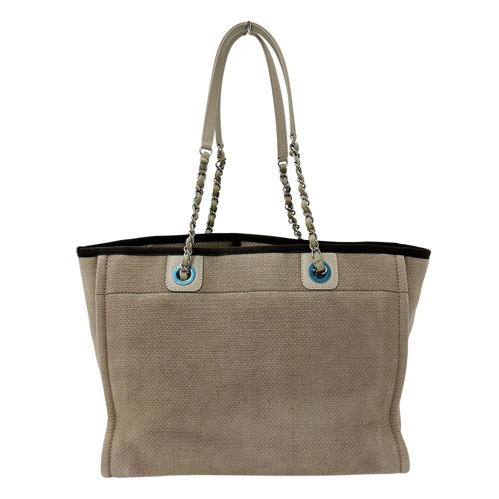 Chanel Bag Women'S Brand Tote Bag Deauville Chain Tote Canvas Beige Silver