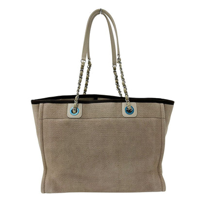 Chanel Bag Women'S Brand Tote Bag Deauville Chain Tote Canvas Beige Silver