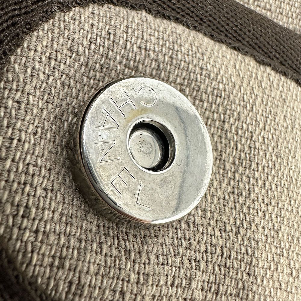 Chanel Bag Women'S Brand Tote Bag Deauville Chain Tote Canvas Beige Silver