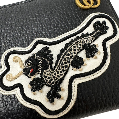 Gucci Wallet Men'S Brand Long Wallet Leather Petit Marmont Dragon Ufo Black