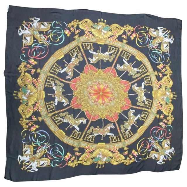 Hermes Scarf Carre 140 LUNA PARK Amusement Park Carousel All Over Pattern Large