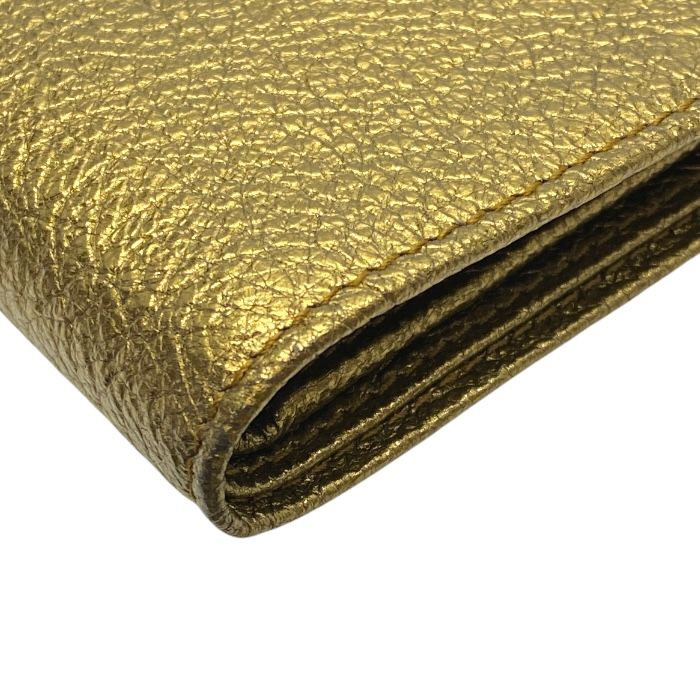 Yves Saint Laurent Bifold Wallet Folding Wallet Medium Wallet Gold Leather YVES