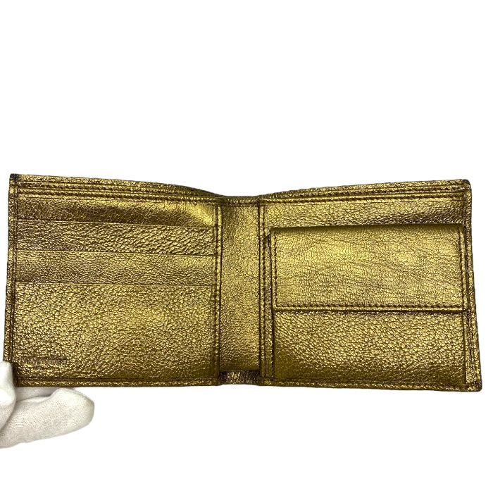 Yves Saint Laurent Bifold Wallet Folding Wallet Medium Wallet Gold Leather YVES