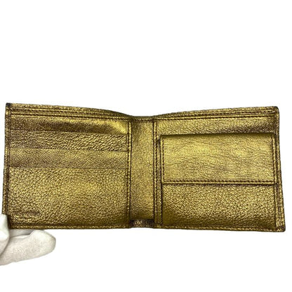 Yves Saint Laurent Bifold Wallet Folding Wallet Medium Wallet Gold Leather YVES