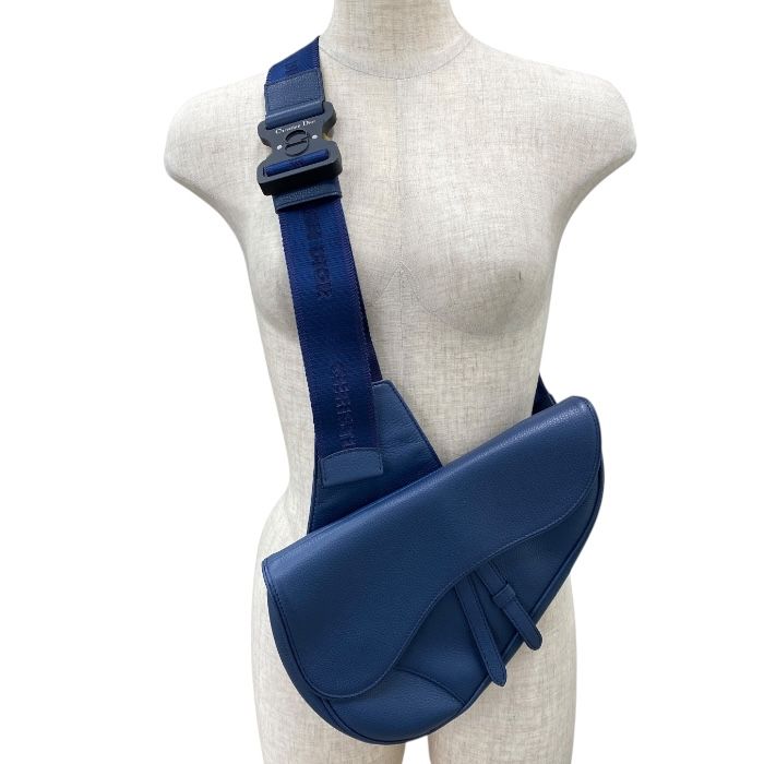 Dior Saddle Bag Body Bag Shoulder Bag Crossbody Leather Grain Calfskin Navy