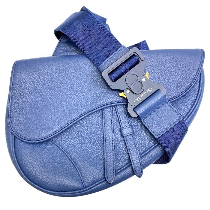 Dior Saddle Bag Body Bag Shoulder Bag Crossbody Leather Grain Calfskin Navy