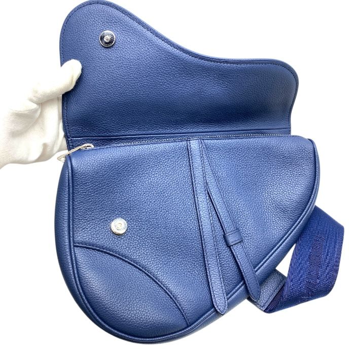 Dior Saddle Bag Body Bag Shoulder Bag Crossbody Leather Grain Calfskin Navy