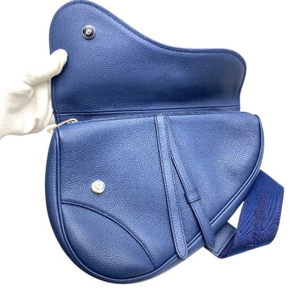 Dior Saddle Bag Body Bag Shoulder Bag Crossbody Leather Grain Calfskin Navy