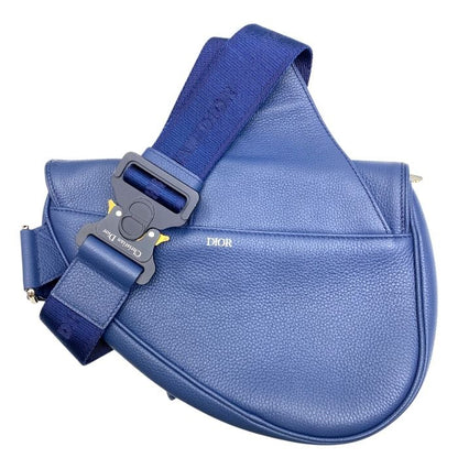 Dior Saddle Bag Body Bag Shoulder Bag Crossbody Leather Grain Calfskin Navy