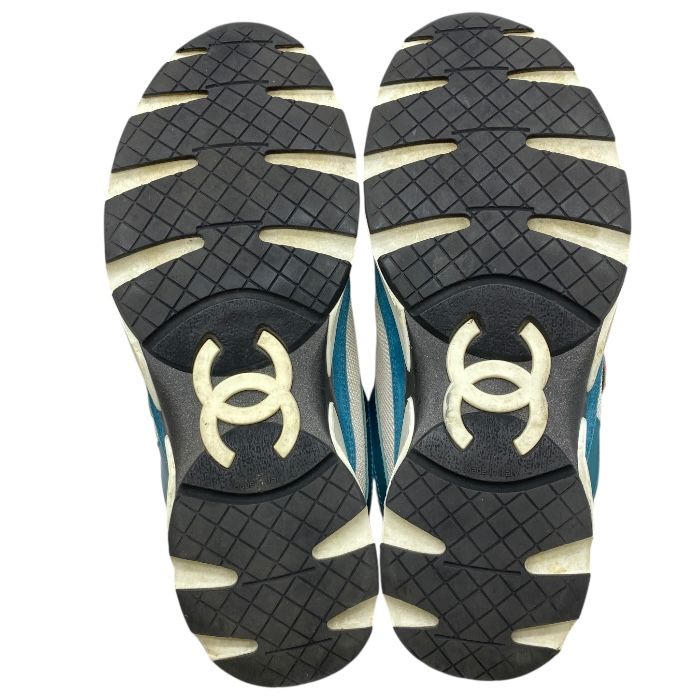 Chanel Cocomark Sneakers Shoes Logo Mesh Suede Turquoise White Red Ig26578