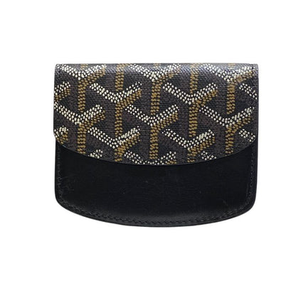 Goyard Coin Case Coin Purse Herringbone PVC X Leather Black X Brown Men's