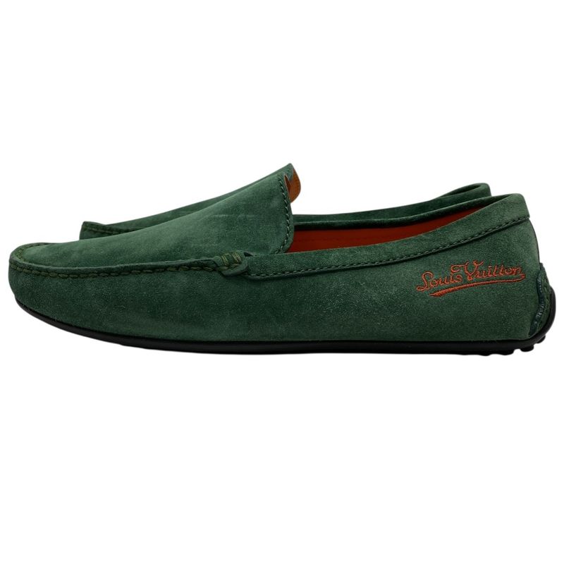 Louis Vuitton Nd0158 Driving Shoes Loafers Slip-on Suede Green Louis Vuitton