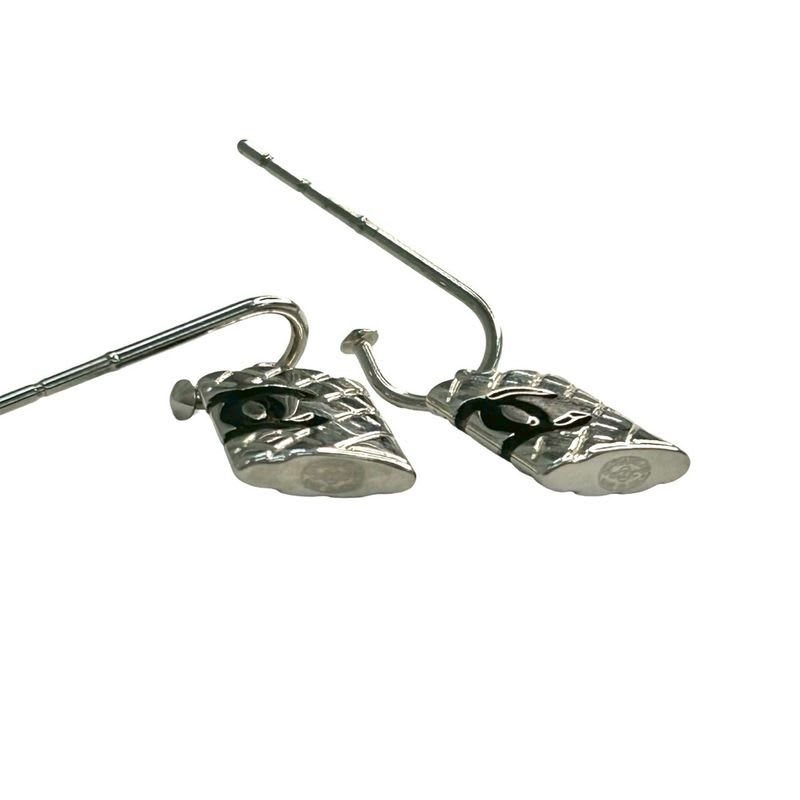 Chanel Cambon Coco Mark Metal Earrings Accessories Women's Silver 05C